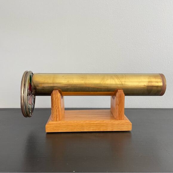 VTG | Large Signed Sheryl Koch Brass Kaleidoscope Two Wheels Stained Glass 1984 - Picture 1 of 10